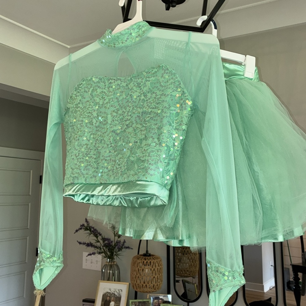 Weissman Green Sequin Dance Costume Set, Size AM